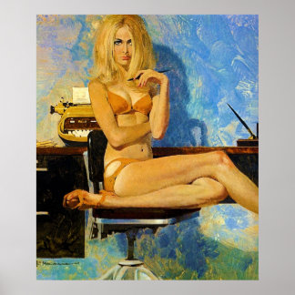 Sexy Blonde Pinup Girl in a Bikini Crossed Legs Poster