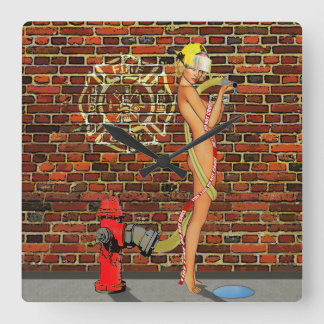 Sexy Firefighter PinUp Square Wall Clock