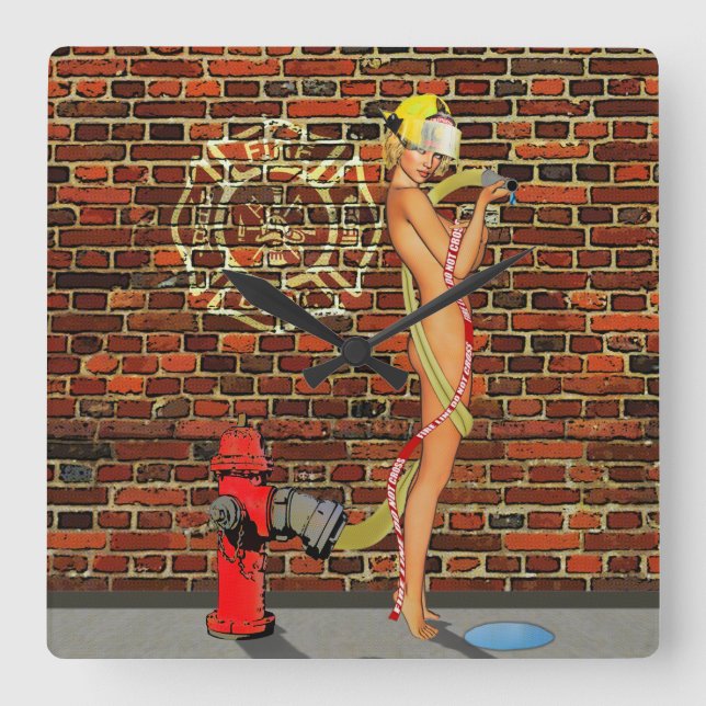 Sexy Firefighter PinUp Square Wall Clock (Front)