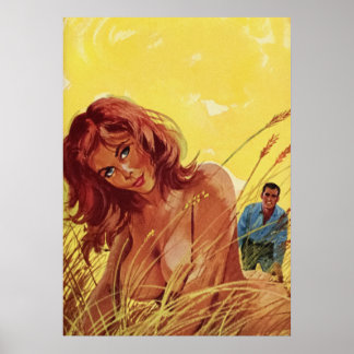 Sexy Girl In The Field - Vintage Pulp Cover Print 