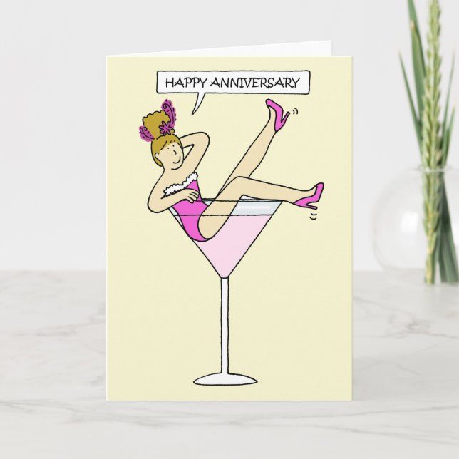 Sexy Happy Anniversary Lady in a Cocktail Glass Card (Front)