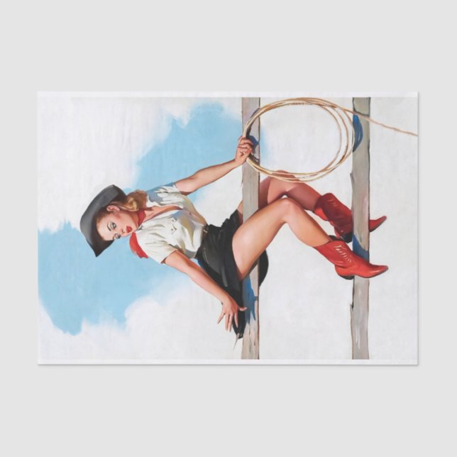 Sexy Hot Pin Up Cowgirl with Red Boots Tissue Paper (Front)