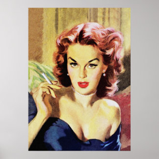 Sexy Lady Smoking Cigarette Vintage Pulp Cover Art Poster