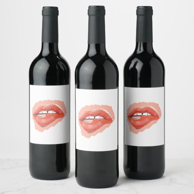 Sexy Lip Biting Teaser Wine Label – Modern Wooden  (Bottles)
