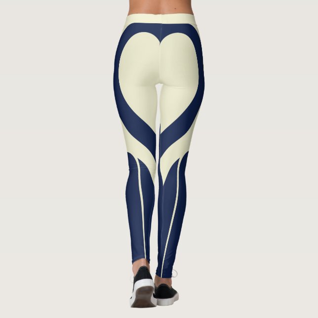 Sexy Navy Blue Cream Heart Butt Activewear Leggings (Back)