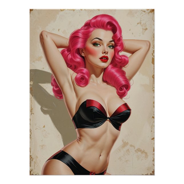 Sexy Pink Hair Pin-up Bikini Poster (Front)