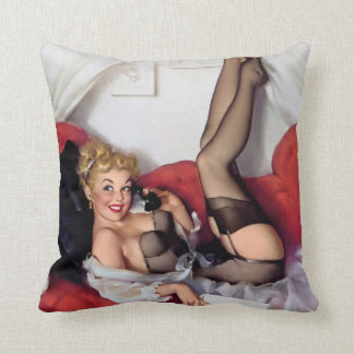 Sexy pinup girl in bed throw pillow