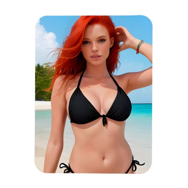 Sexy Red Haired Woman in Black Bikini Magnet (Vertical)
