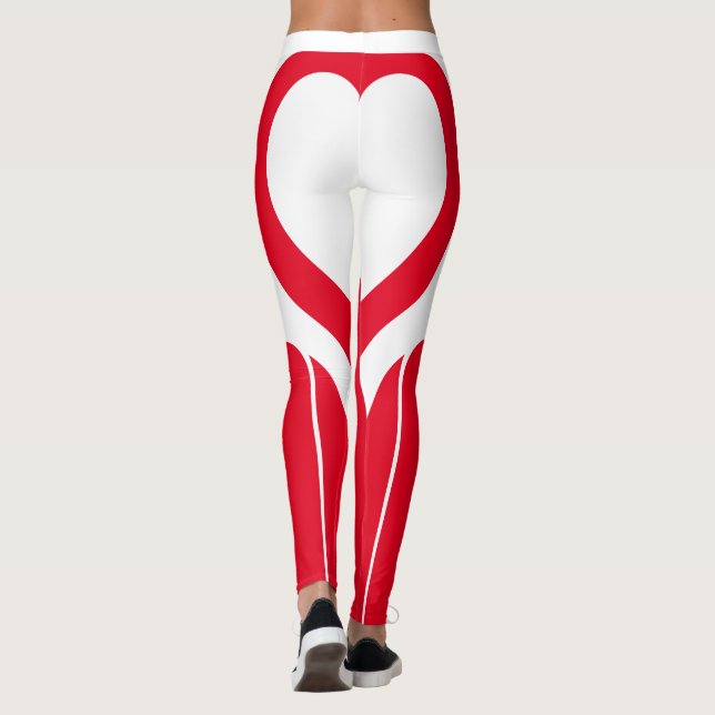 Sexy Red White Heart Butt Gym Activewear Leggings (Back)