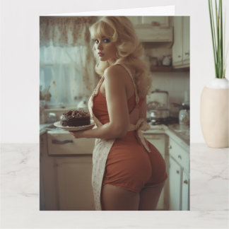Sexy RETRO curvy housewife Birthday Greeting  Card