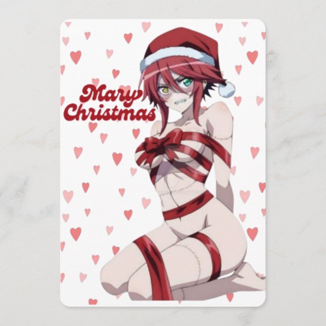 Sexy Santa Marry Cristmas Wrapped Anime Girl Invitation (Front)