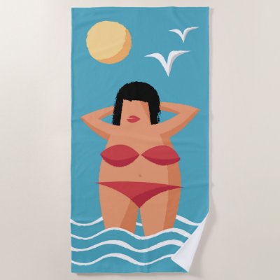 Sexy Tanning Woman Cartoon Blue Sea Beach Towel