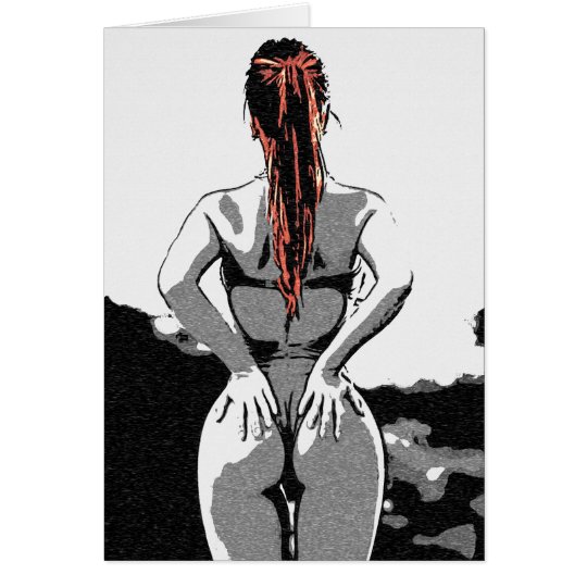 Sexy tease, hot redhead bikini, booty view card
