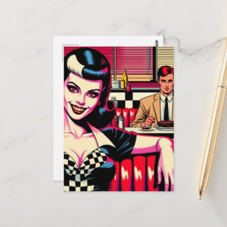 Sexy Vampire at the retro diner Postcard