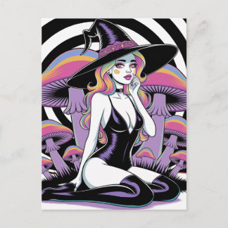 Sexy Witch and Mushrooms Postcard
