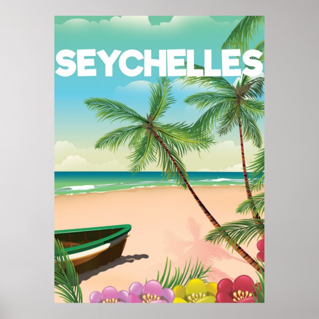 Seychelles beach travel poster (Front)