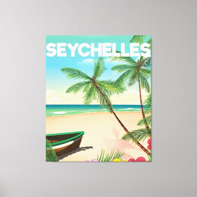 Seychelles beach travel poster canvas print (Front)