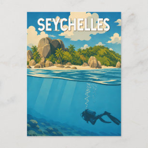 Seychelles Illustration Travel Art Vintage Postcard
