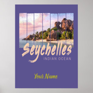 Seychelles Indian Ocean vintage sunset souvenir Poster