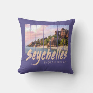 Seychelles Indian Ocean vintage sunset souvenir Throw Pillow