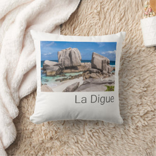 Seychelles La Digue Anse Marron Beach Vintage Throw Pillow