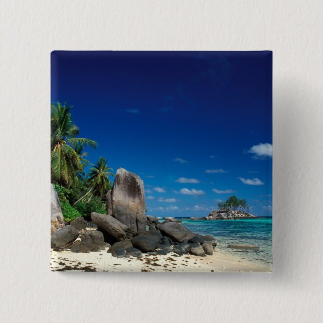 Seychelles, Mahe Island, Anse Royale Beach. 2 Inch Square Button (Front)