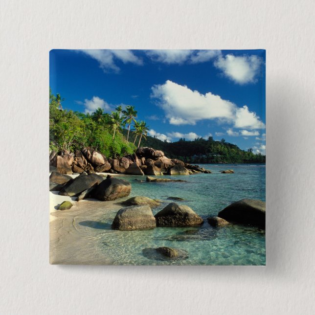 Seychelles, Mahe Island, Anse Royale Beach. 3 2 Inch Square Button (Front)