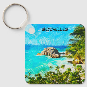 Seychelles Tropical Oil Painting – Vibrant Island  Keychain
