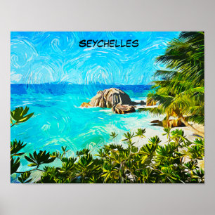 Seychelles Tropical Oil Painting – Vibrant Island  Poster