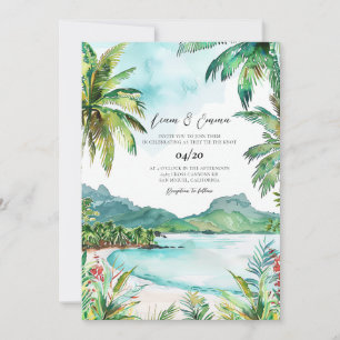 Seychelles watercolor wedding invitation