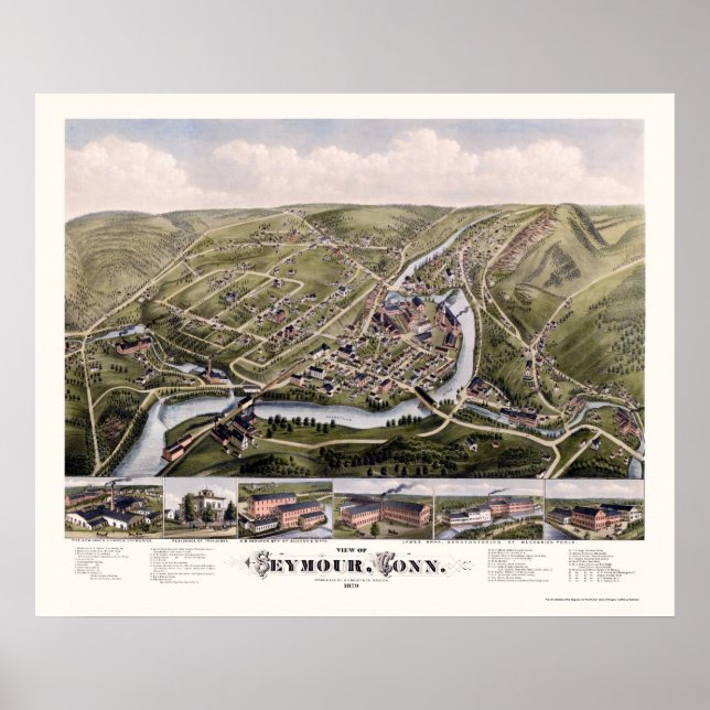 Seymour, CT Panoramic Map - 1879 Poster (Front)
