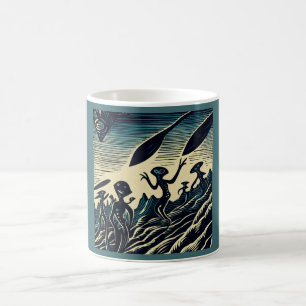 SF - Aliens On A Strange Planet Woodcut 3 Coffee Mug