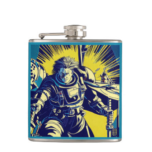 SF - Anime Hero Woodcut 1 Hip Flask