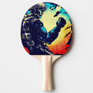 SF Anime Hero - Woodcut (2) Ping Pong Paddle