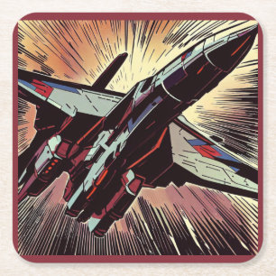 SF - Anime Starfighter Woodcut 2 Square Paper Coaster