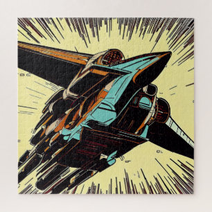 SF Anime Starfighter - Woodcut (3) Jigsaw Puzzle