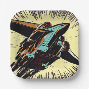 SF - Anime Starfighter Woodcut 3 Paper Plate