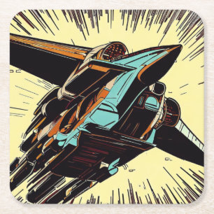 SF - Anime Starfighter Woodcut 3 Square Paper Coaster