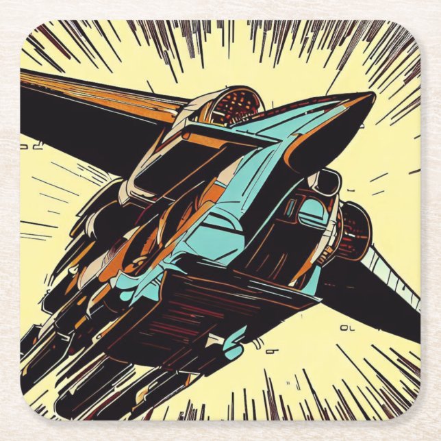 SF - Anime Starfighter Woodcut 3 Square Paper Coaster (Front)