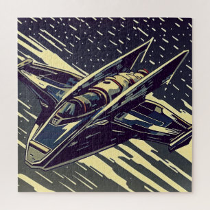 SF Anime Starfighter - Woodcut (4) Jigsaw Puzzle