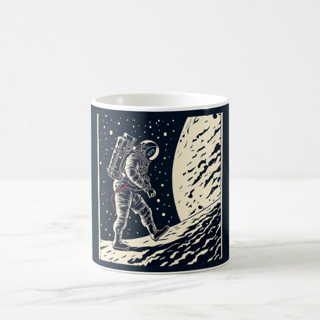 SF - Astronaut on Spacewalk Woodcut 1 Coffee Mug (Center)