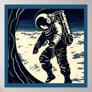 SF - Astronaut on Spacewalk Woodcut 3 Poster