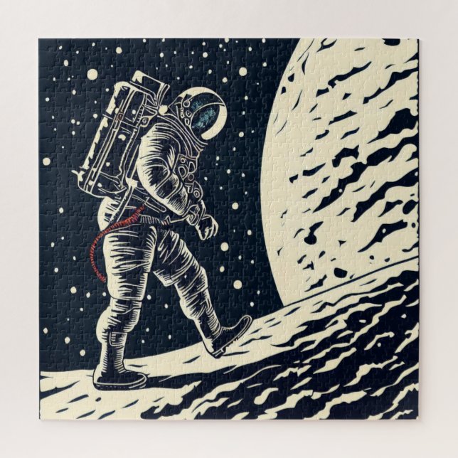 SF Astronauts On Spacewalk - Woodcut (1) Jigsaw Puzzle (Vertical)