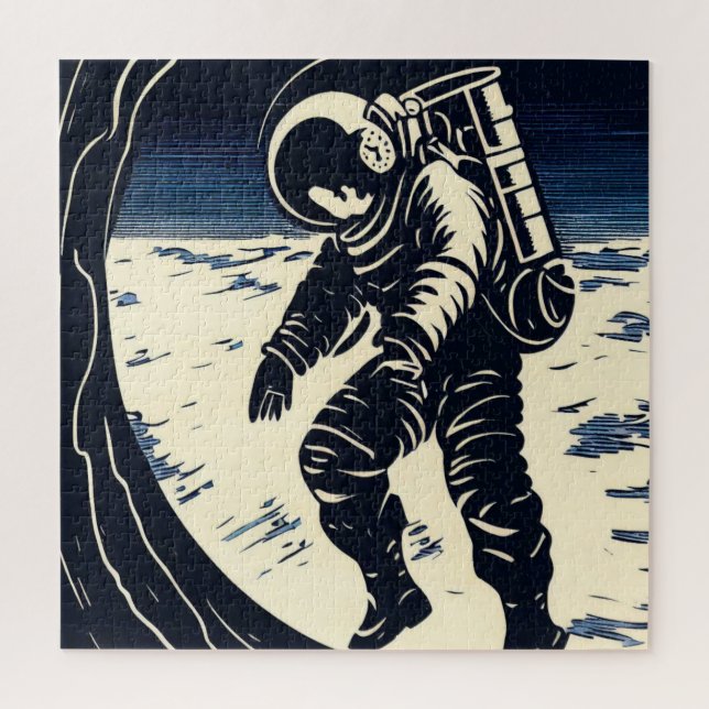 SF Astronauts On Spacewalk - Woodcut (3) Jigsaw Puzzle (Vertical)