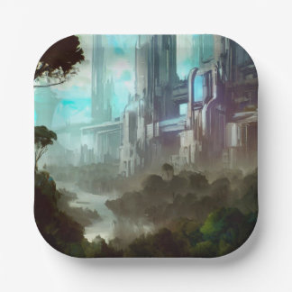 SF - City On Forest Planet 4 Paper Plate