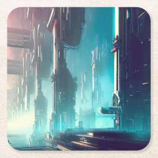 SF Futuristic City 1 Square Paper Coaster