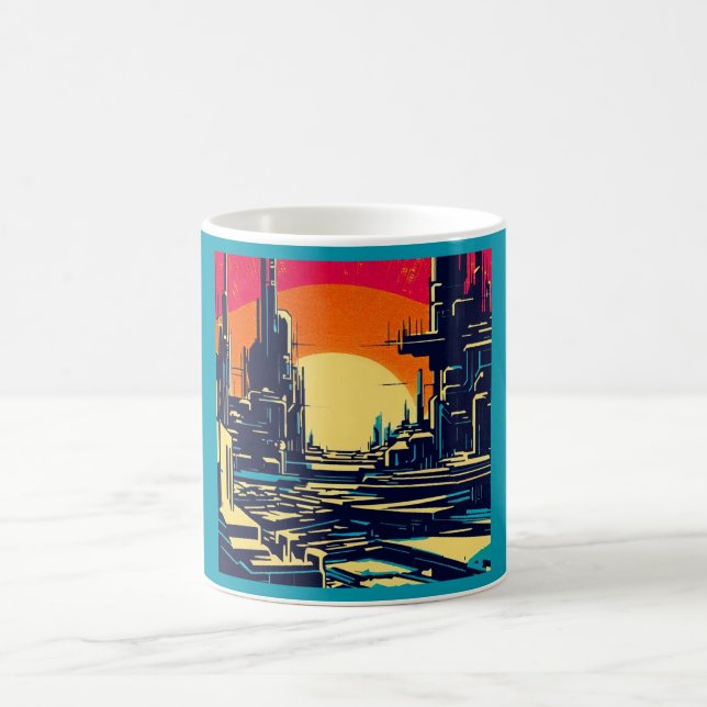 SF Futuristic City Woodcut 1 Coffee Mug (Center)