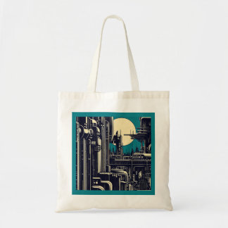 SF Futuristic City Woodcut 2 Tote Bag
