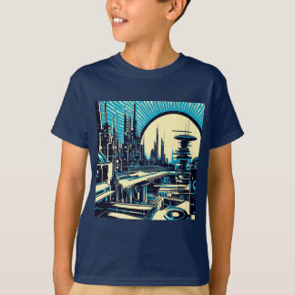 SF Futuristic City Woodcut 3 T-Shirt