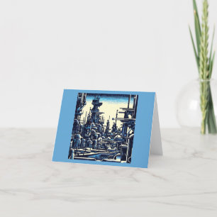SF Futuristic City Woodcut 4 Thank You Card